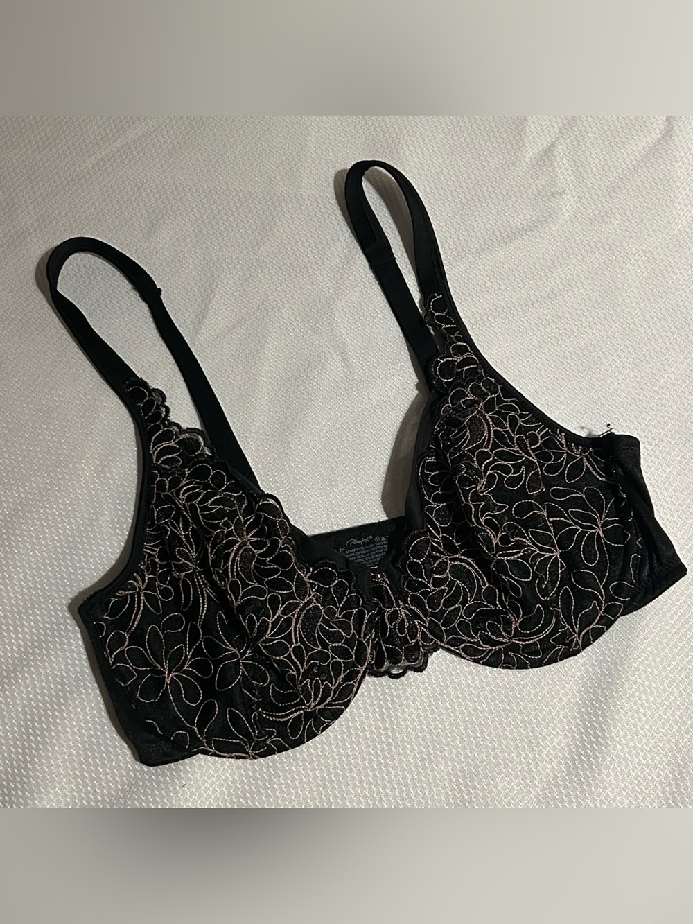Playtex Black Bra with Gold Floral Embroidery
